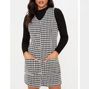 PrettyLittleThing micro chrome houndstooth check denim mini dress NWT size US 4